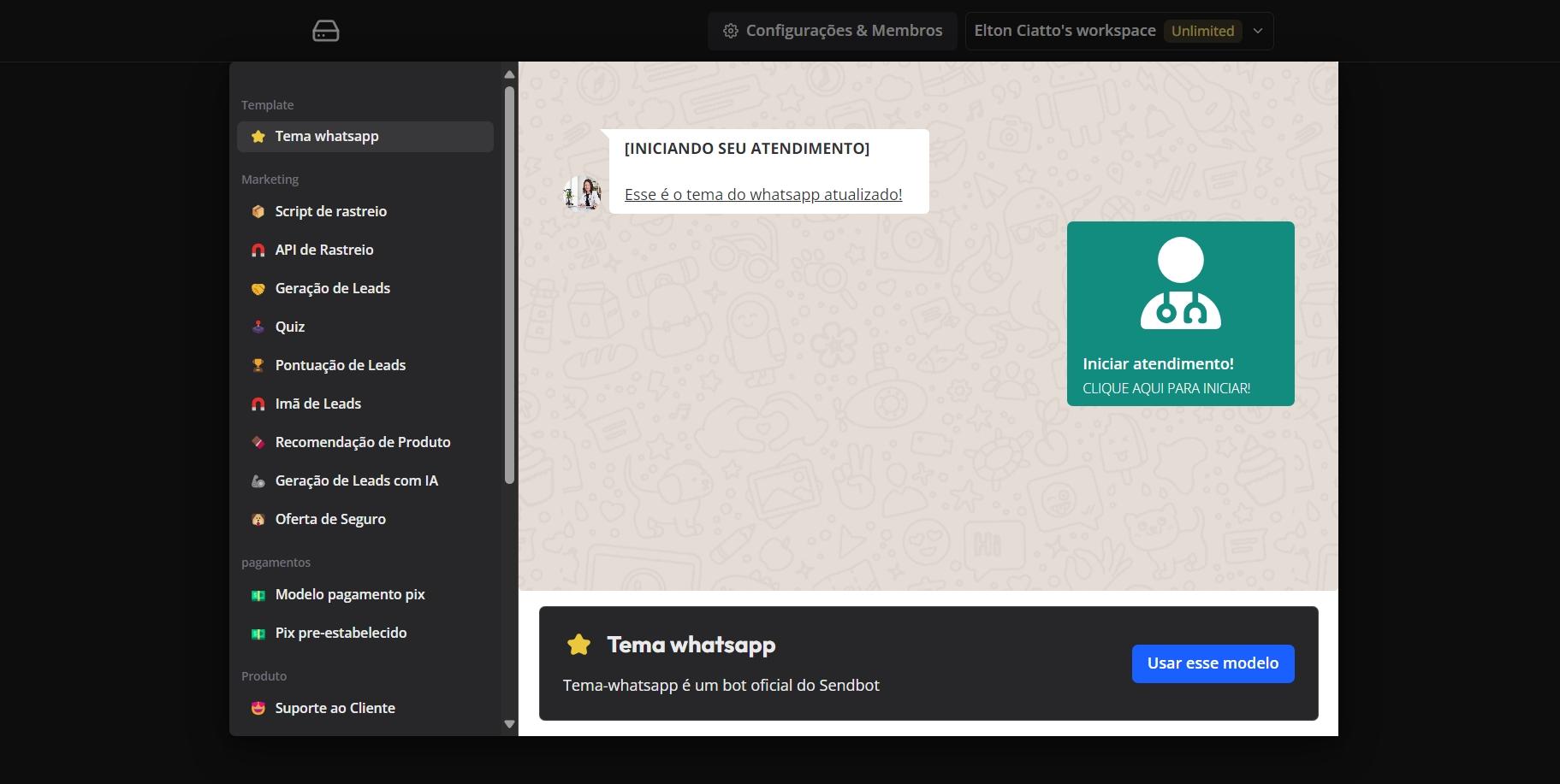 Criar chatbot a partir de modelos usando Sendbot