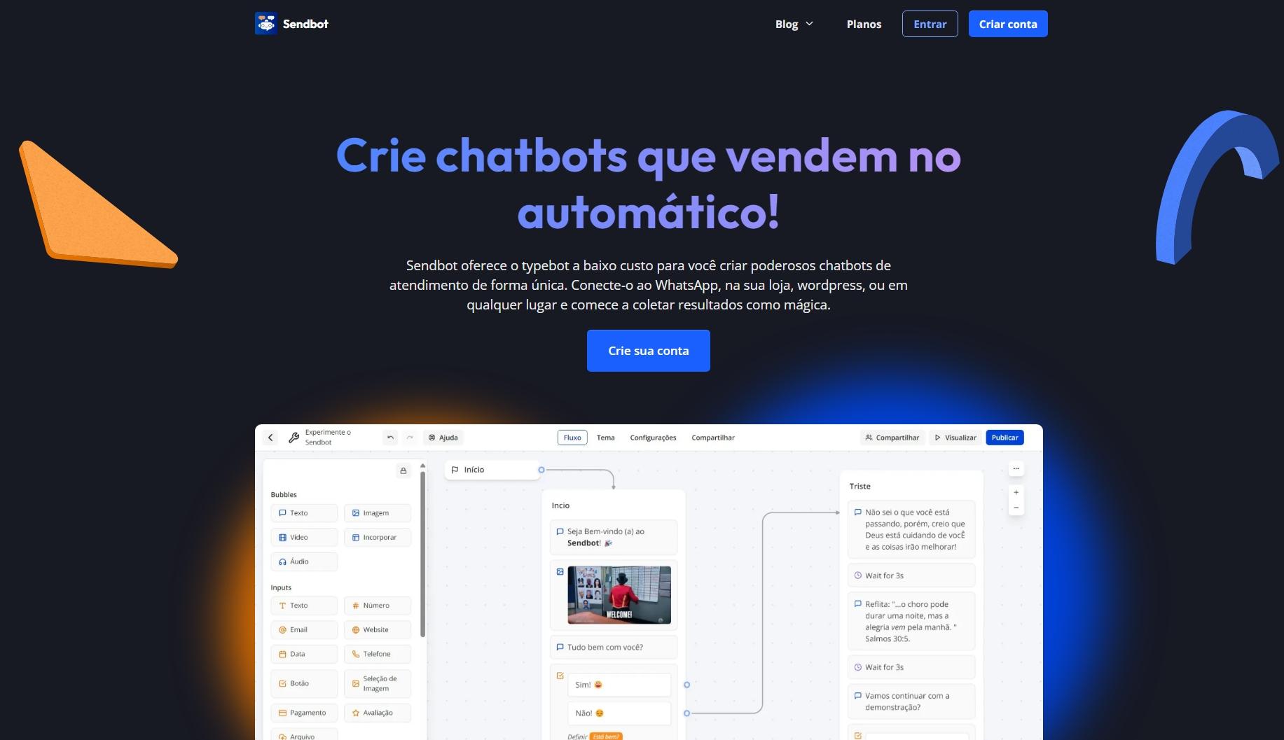 Tela inicial do Sendbot.co